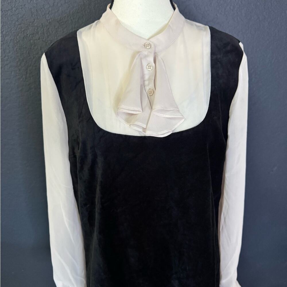 Modcloth Black Velvet Shift Dress w/ Attached Cream Blouse Layered Look | Size L - Picture 2 of 4